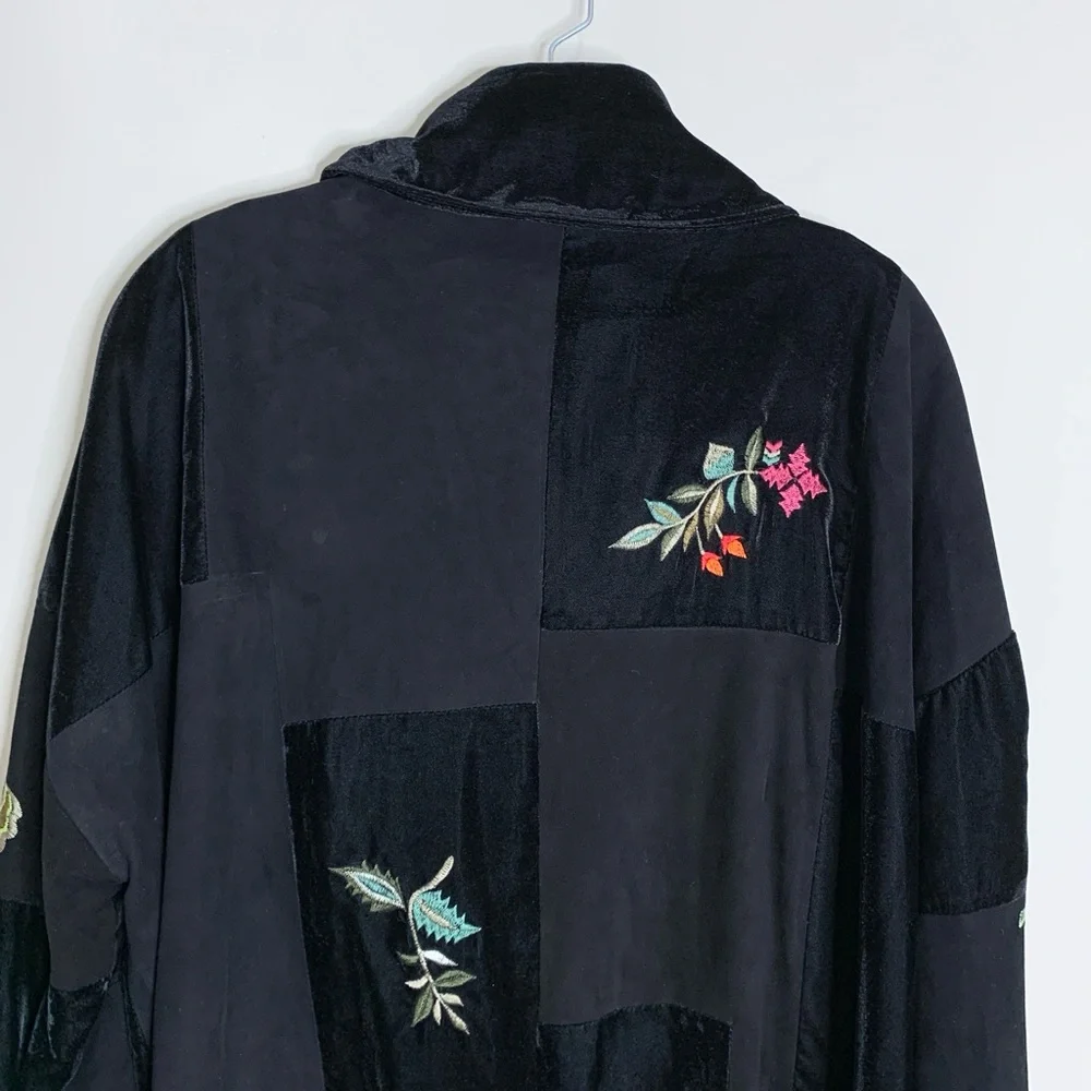 Free People Nigel Preston Nora Patchwork Duster (Sz S) Suede Velvet Floral Black